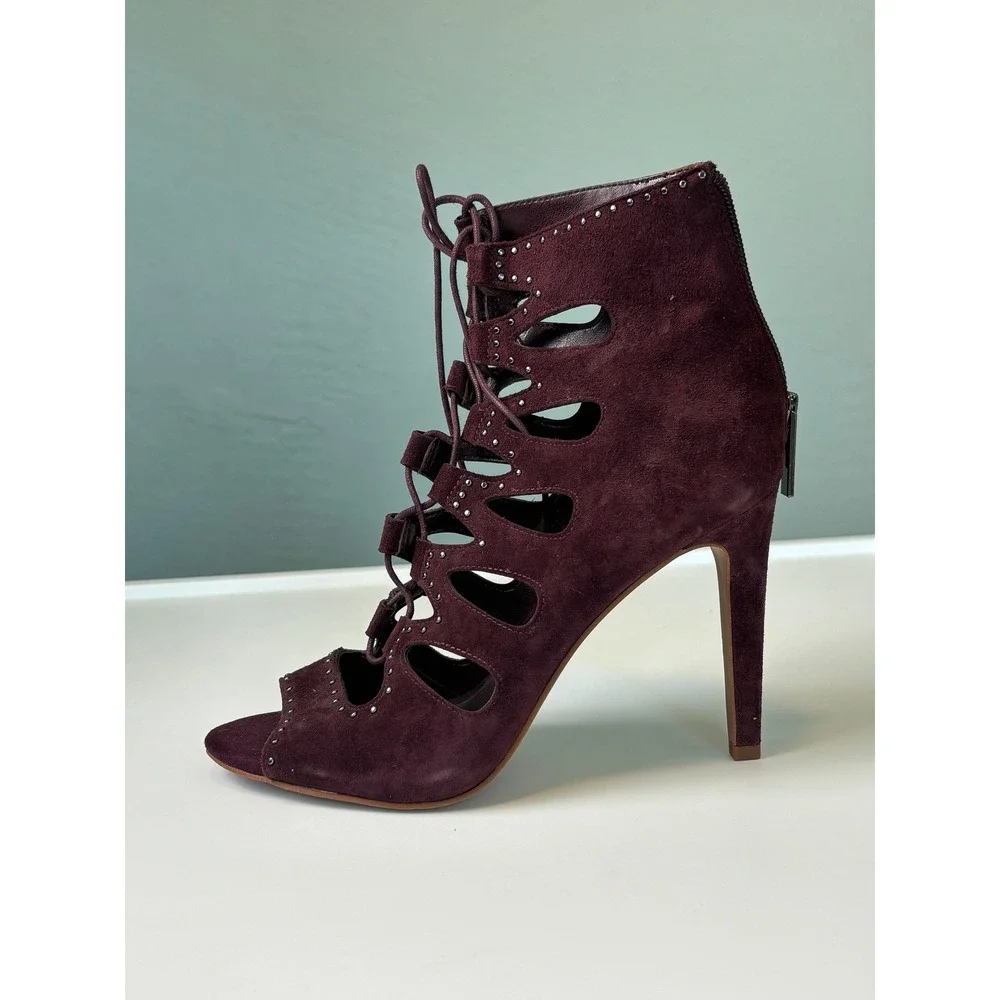 BCBGeneration Burgundy Suede Cutout Lace Up Heels Size 8.5 Consign